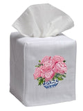 Tissue box cover with floral design on a white background