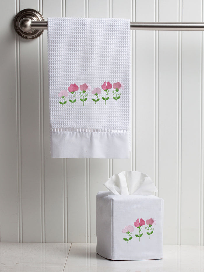 Tissue Box Cover, Row of Sweet Peas (Pink)