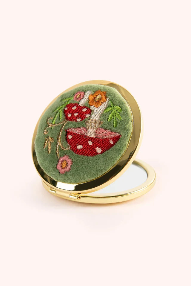 Toadstool Embroidered Compact Mirror