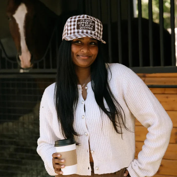 Trending  I'd Quit Coffee But I'm Not A Quitter Gingham Patch Hat