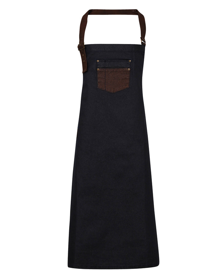 Waxed Look Bib Apron With Faux Leather Ties And Neckband 28" X 34"
