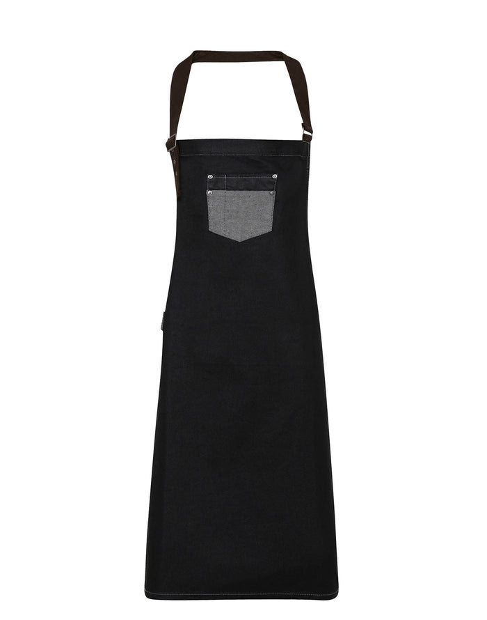 Waxed Look Bib Apron With Faux Leather Ties And Neckband 28" X 34"