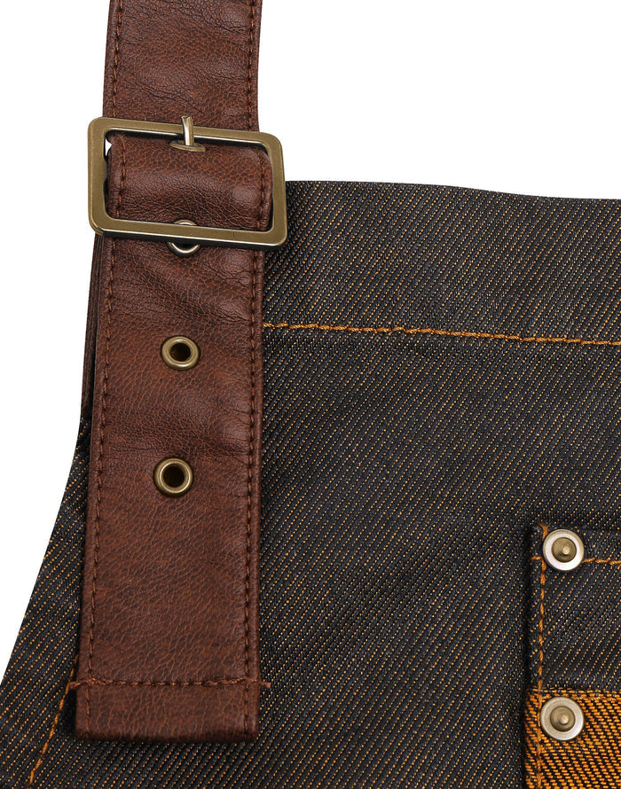 Waxed Look Bib Apron With Faux Leather Ties And Neckband 28" X 34"