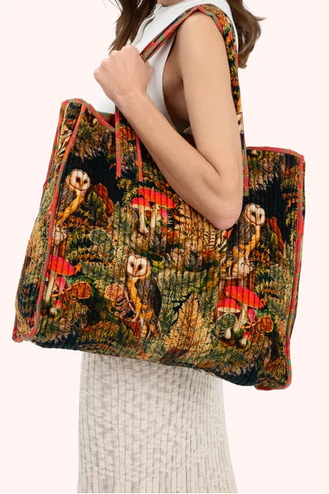 Wild Woodland Owl Luxe Velvet Quilted Tote Bag