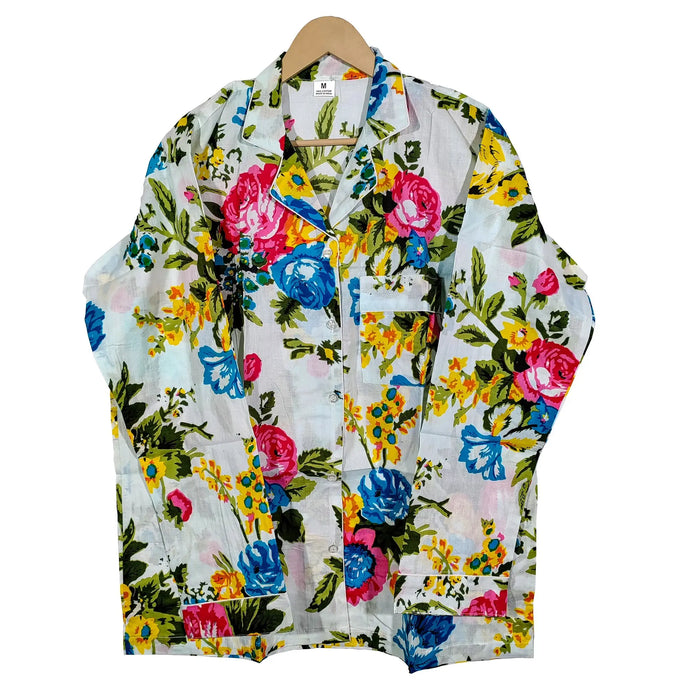 Women 100% Cotton Soft Floral Pajama Set Lightweight Summer Sleepwear Handicraft Trend