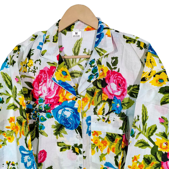 Women 100% Cotton Soft Floral Pajama Set Lightweight Summer Sleepwear Handicraft Trend