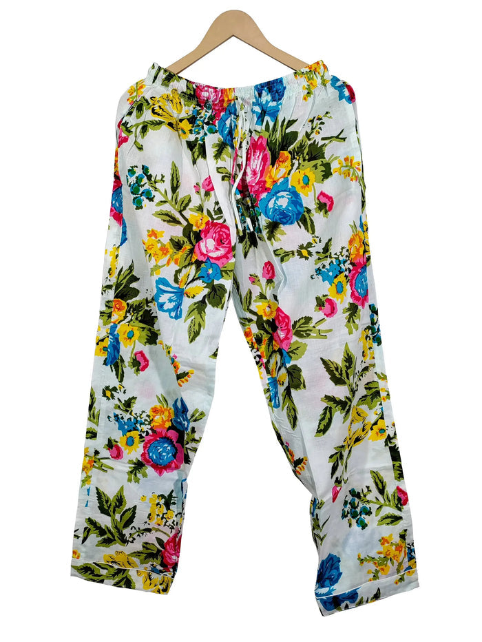 Women 100% Cotton Soft Floral Pajama Set Lightweight Summer Sleepwear Handicraft Trend