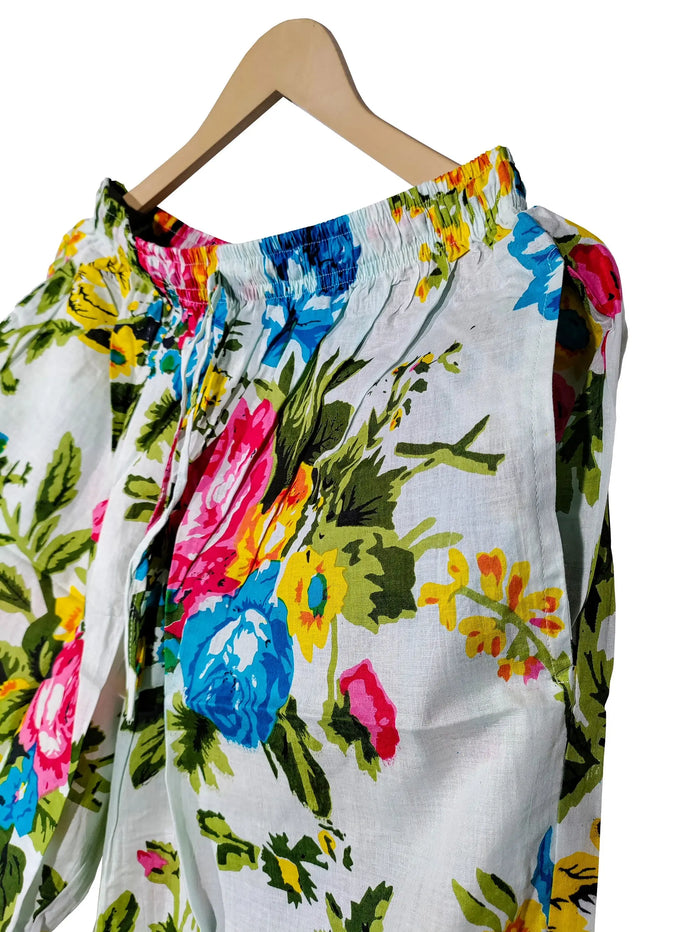 Women 100% Cotton Soft Floral Pajama Set Lightweight Summer Sleepwear Handicraft Trend