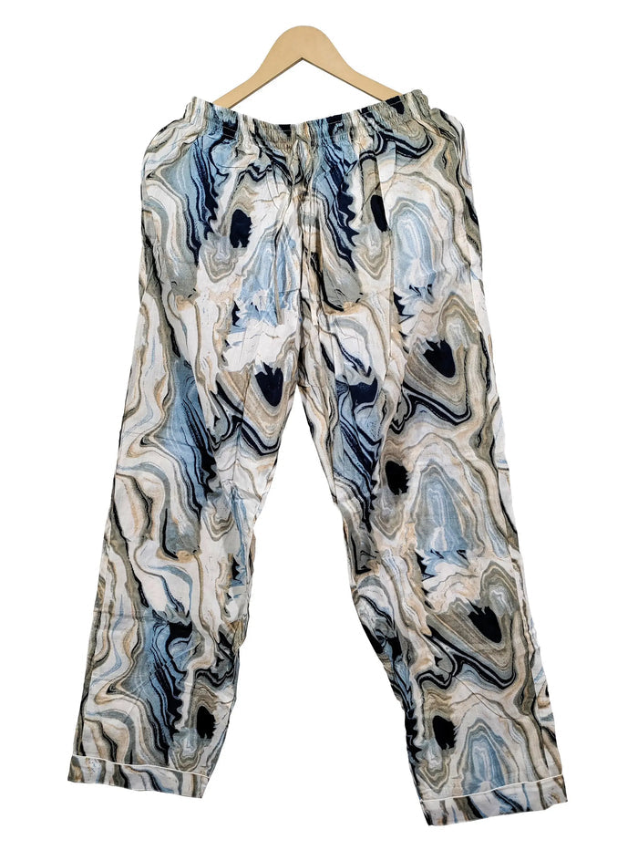 Women Abstract Summer Sleepwear Gypsy Cotton Blue Night wear Top-Pajama set Handicraft Trend