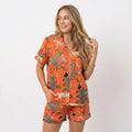Women’s Animal Print Orange Lightweight Cotton Pajama Short Set Comfy Sleepwear Handicraft Trend