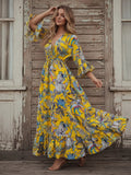 Women Cotton Monkey Print Bell Sleeve Yellow Summer Lightweight Beach wear Party Dress Handicraft Trend