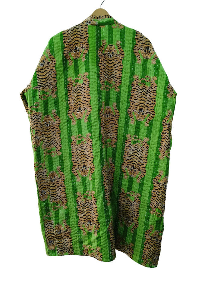 Women Tibetan Tiger Print Cotton Front Open Lightweight Hippie Kantha Kimono Jacket Handicraft Trend