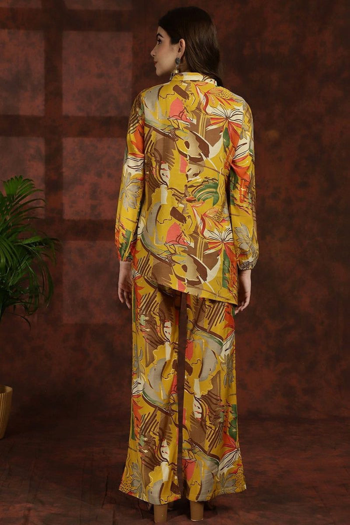 Yellow Floral Printed Tunic Palazzo Ethnic Co-Ord Set
