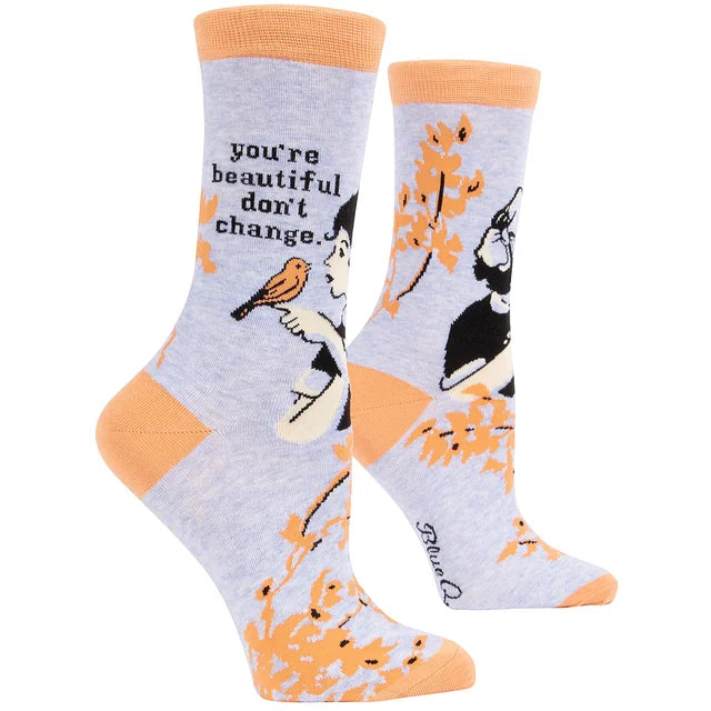 You're Beautiful Don't Change - Blue Q-Crew Socks