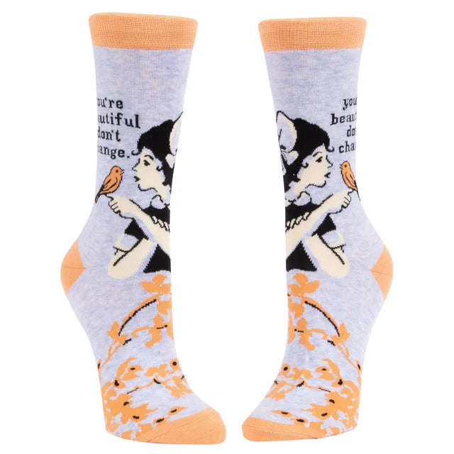 You're Beautiful Don't Change - Blue Q-Crew Socks
