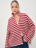 Zane Striped Mocked Neck Zip Up Jacket