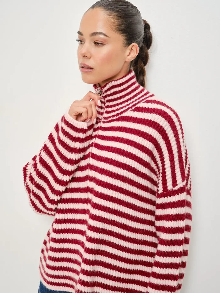 Zane Striped Mocked Neck Zip Up Jacket